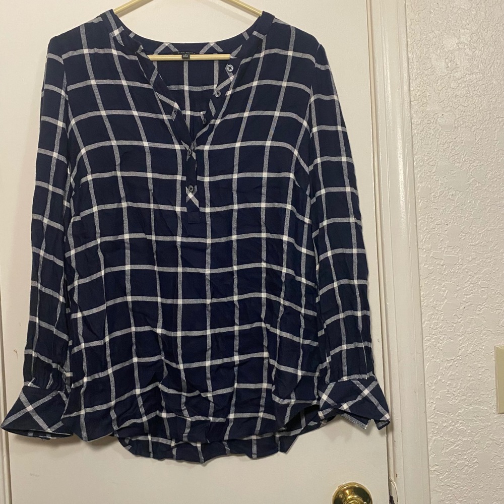 Talbots Black Plaid Long Sleeve Button Down Shirt Women's‎ Size S